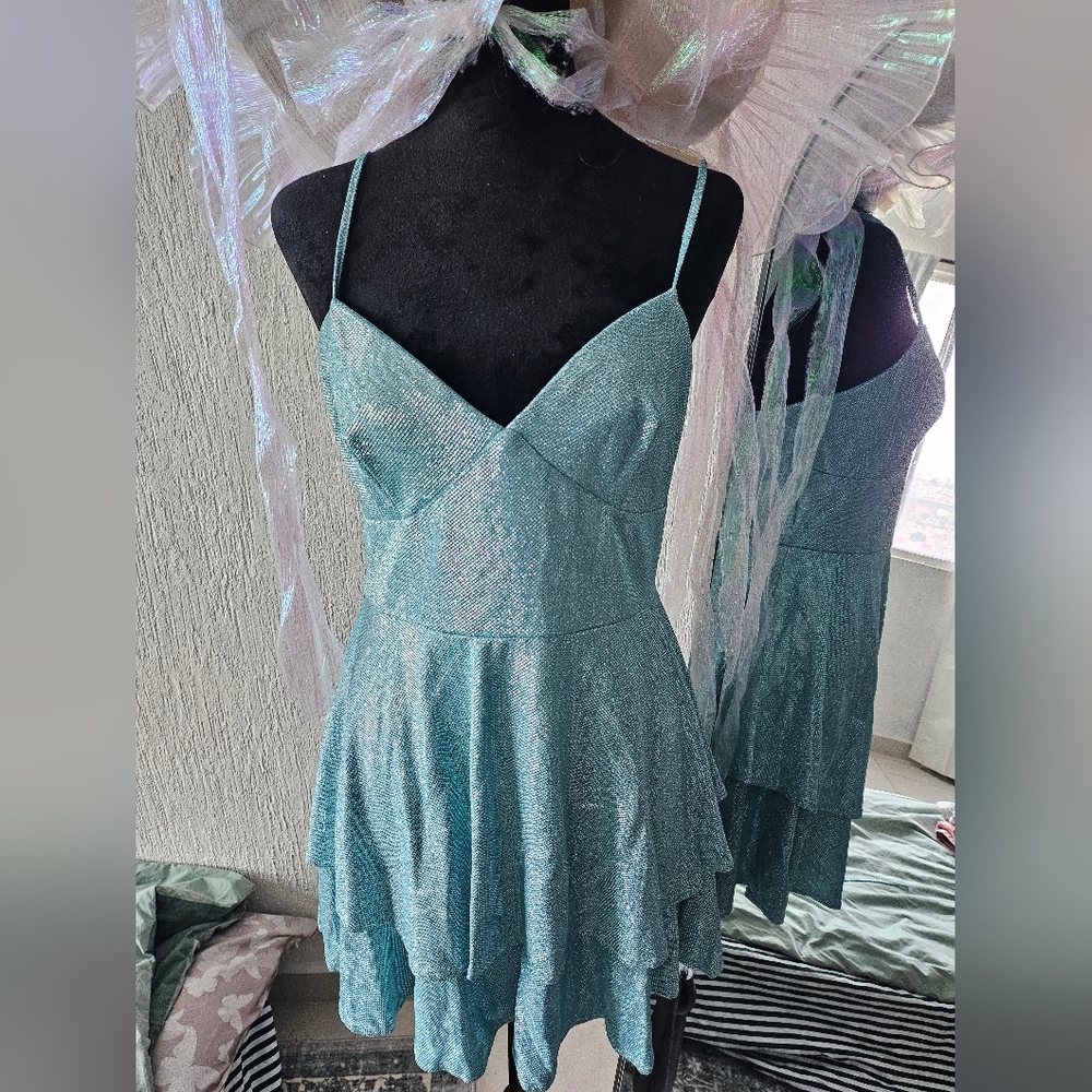 Blue Shimmer Tiered Dress